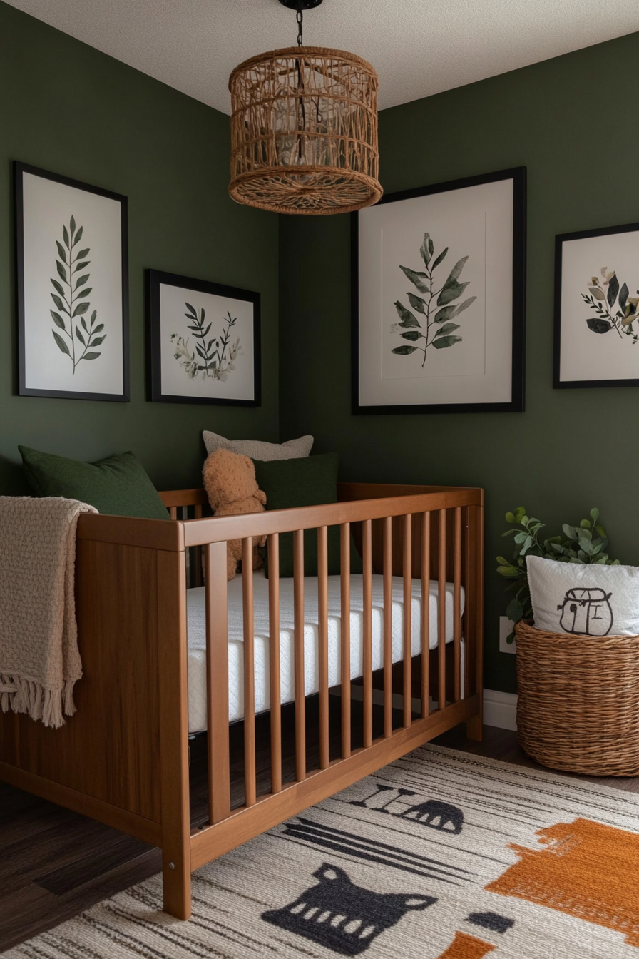 Nursery with green plants and botanical prints