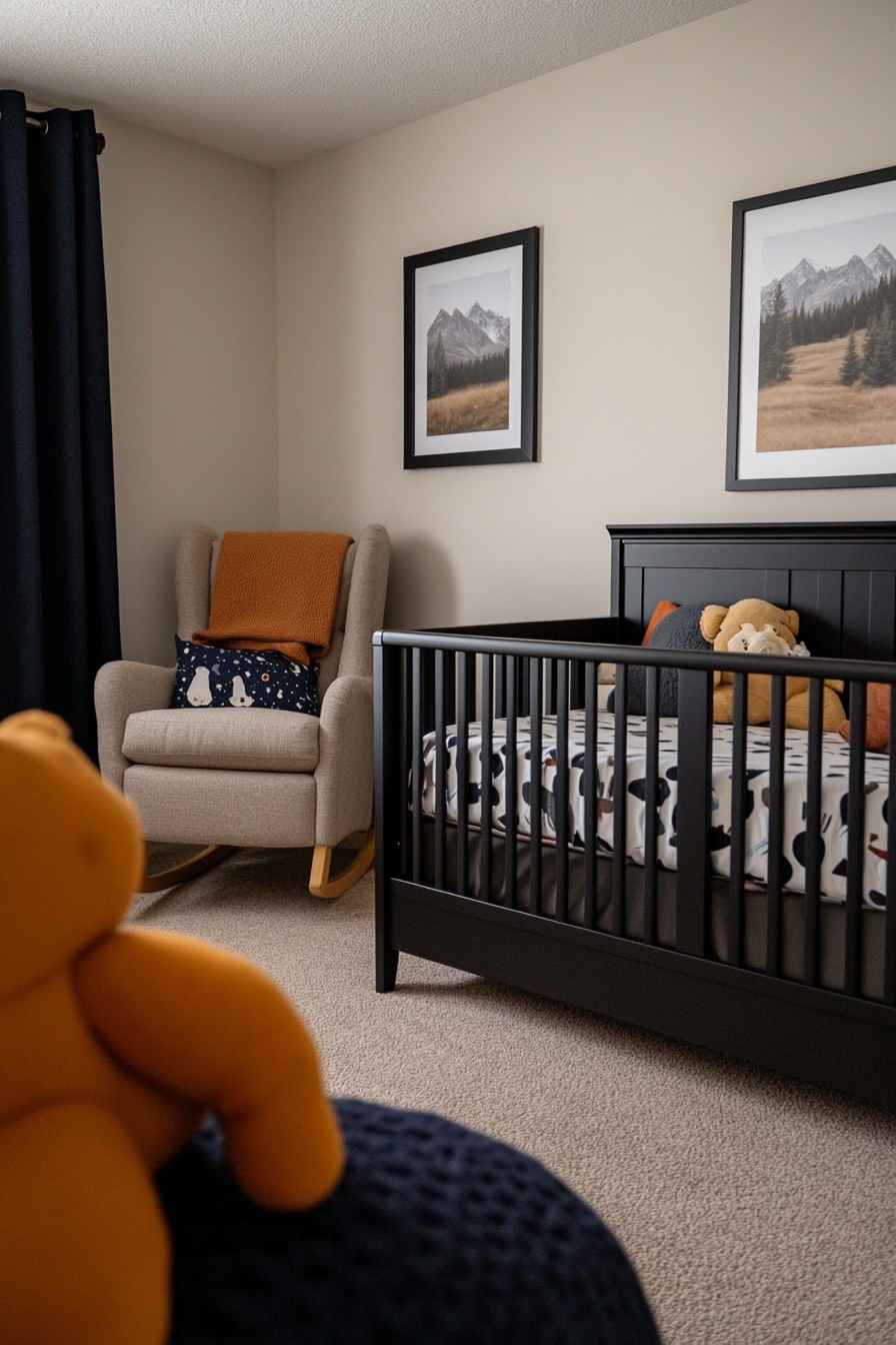 Nursery with convertible crib and timeless furniture