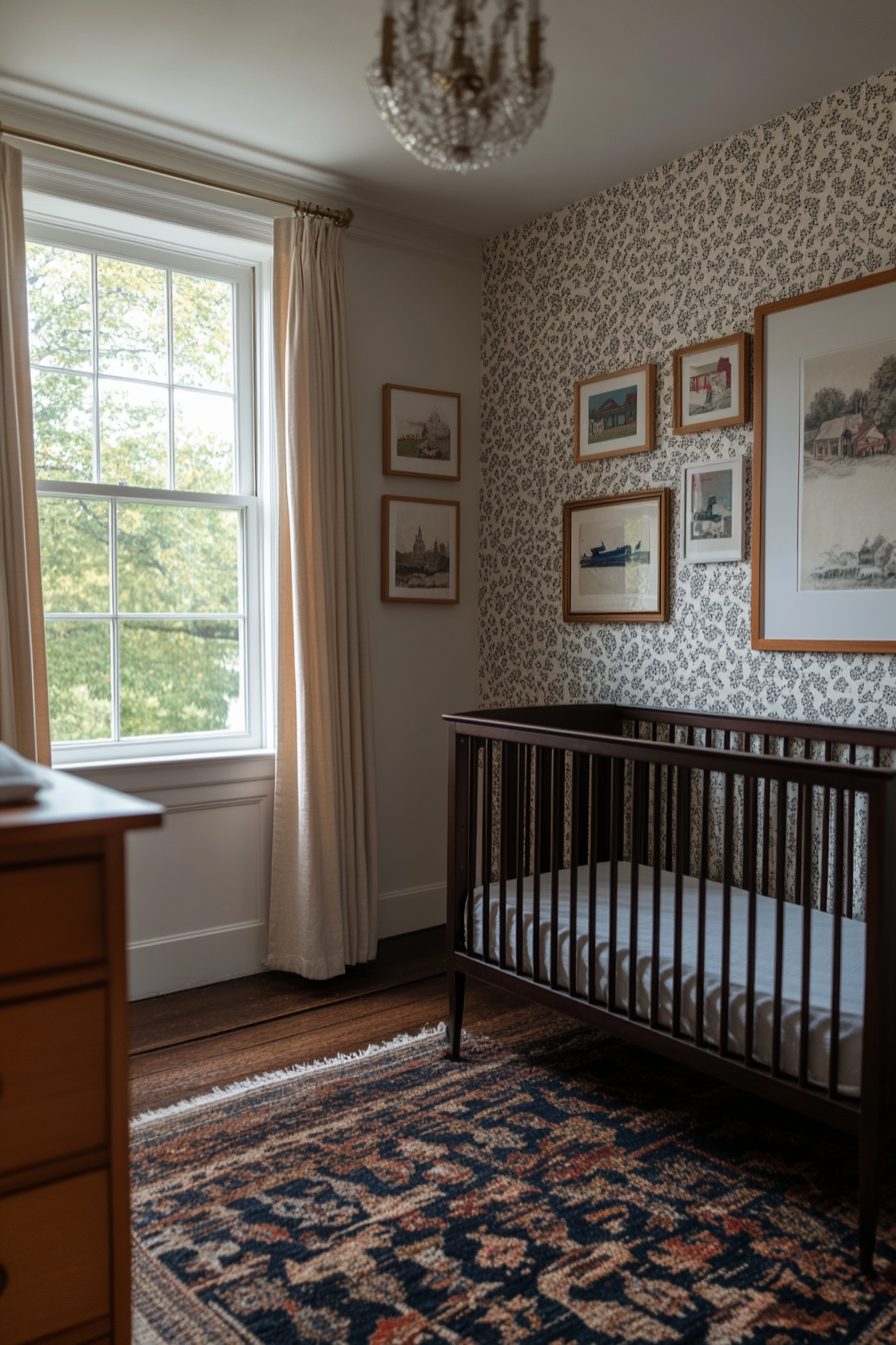 Vintage nursery with nostalgic decor and lighting