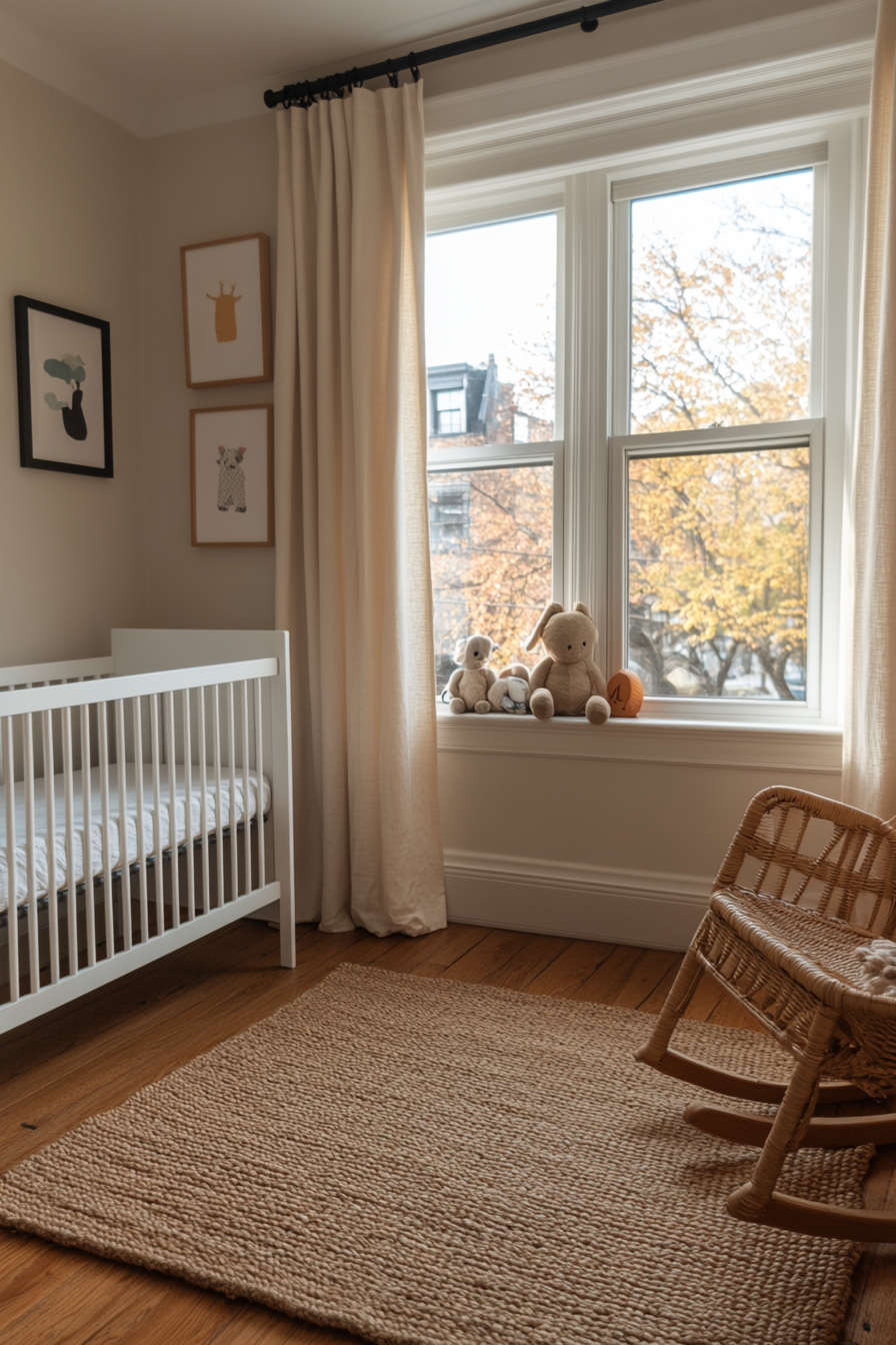 Woodland-themed nursery with natural materials
