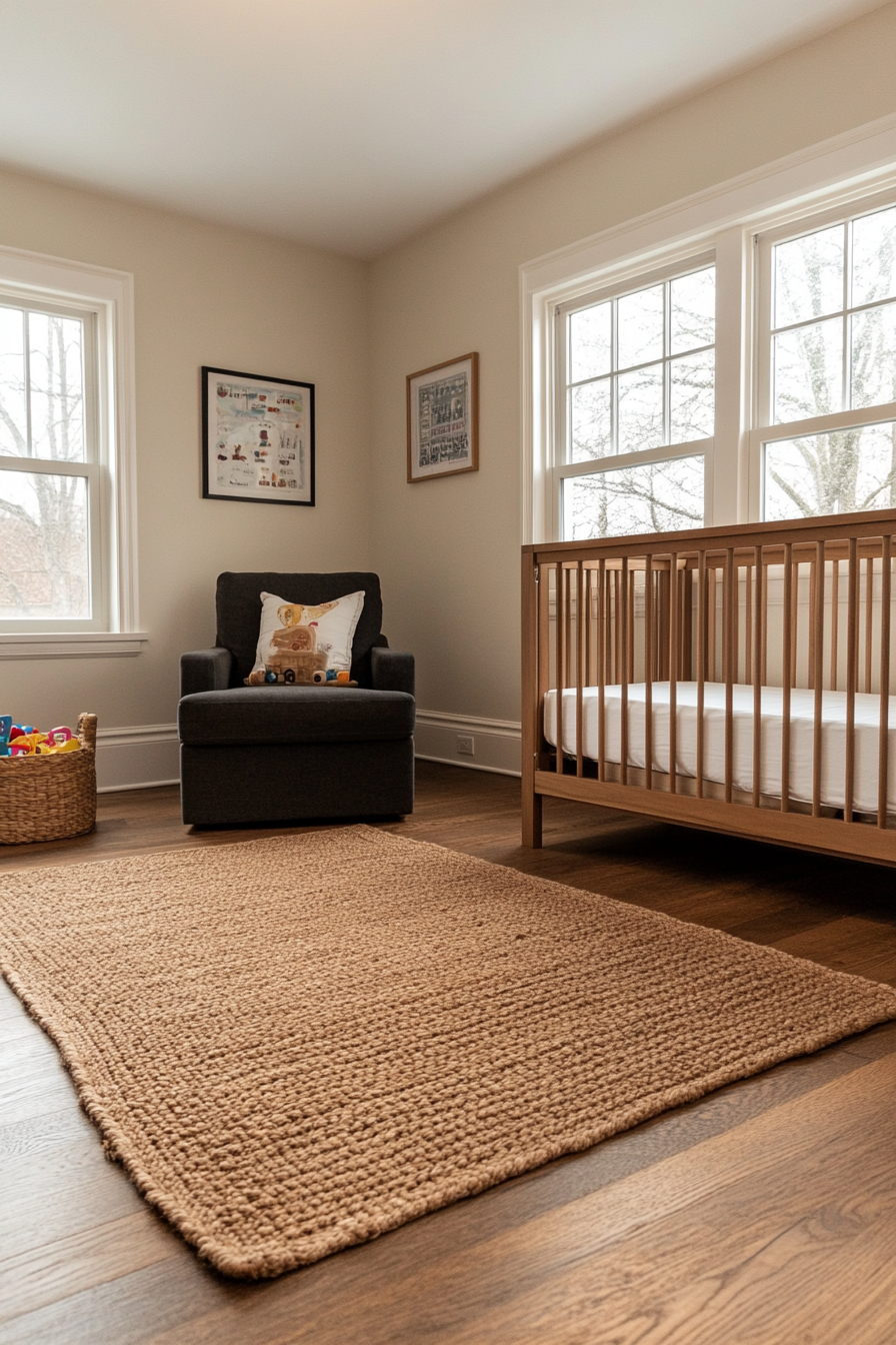 Nursery with a large, soft area rug