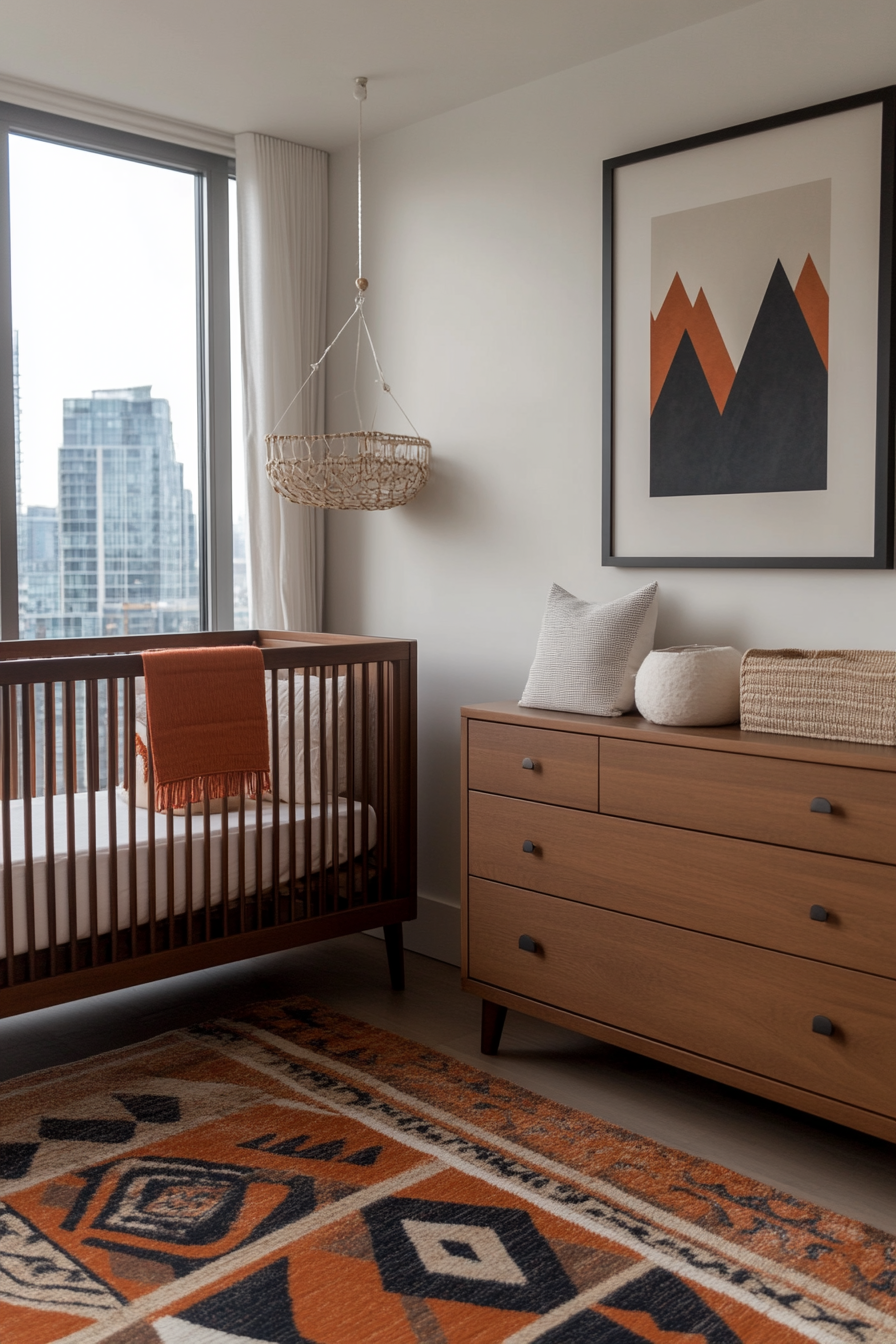 Modern nursery with clean lines and bold colors
