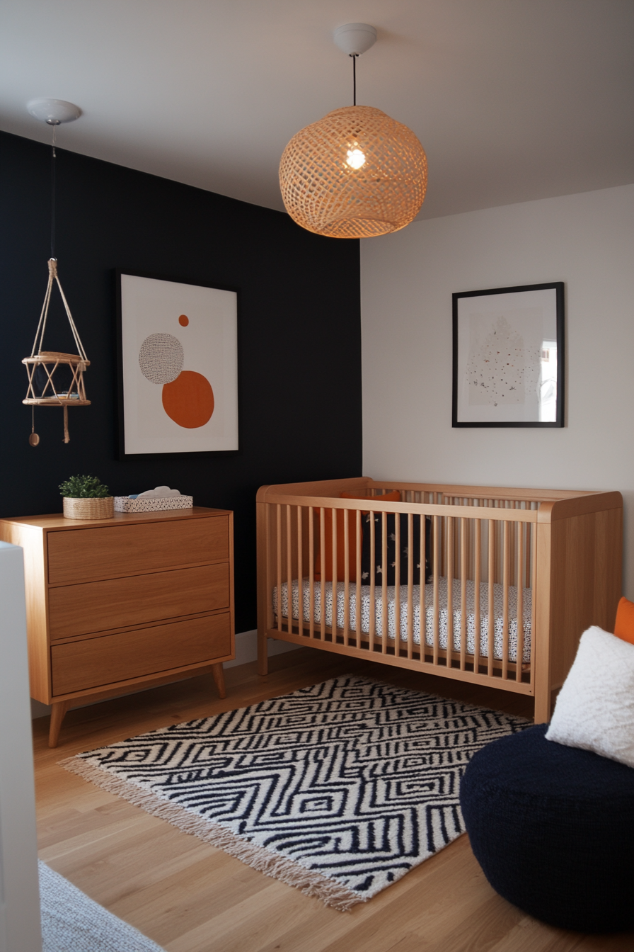 Modern nursery with geometric patterns and contemporary decor