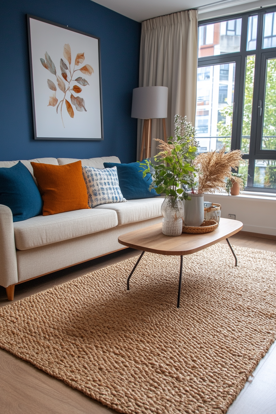 Joyful living room with turquoise walls