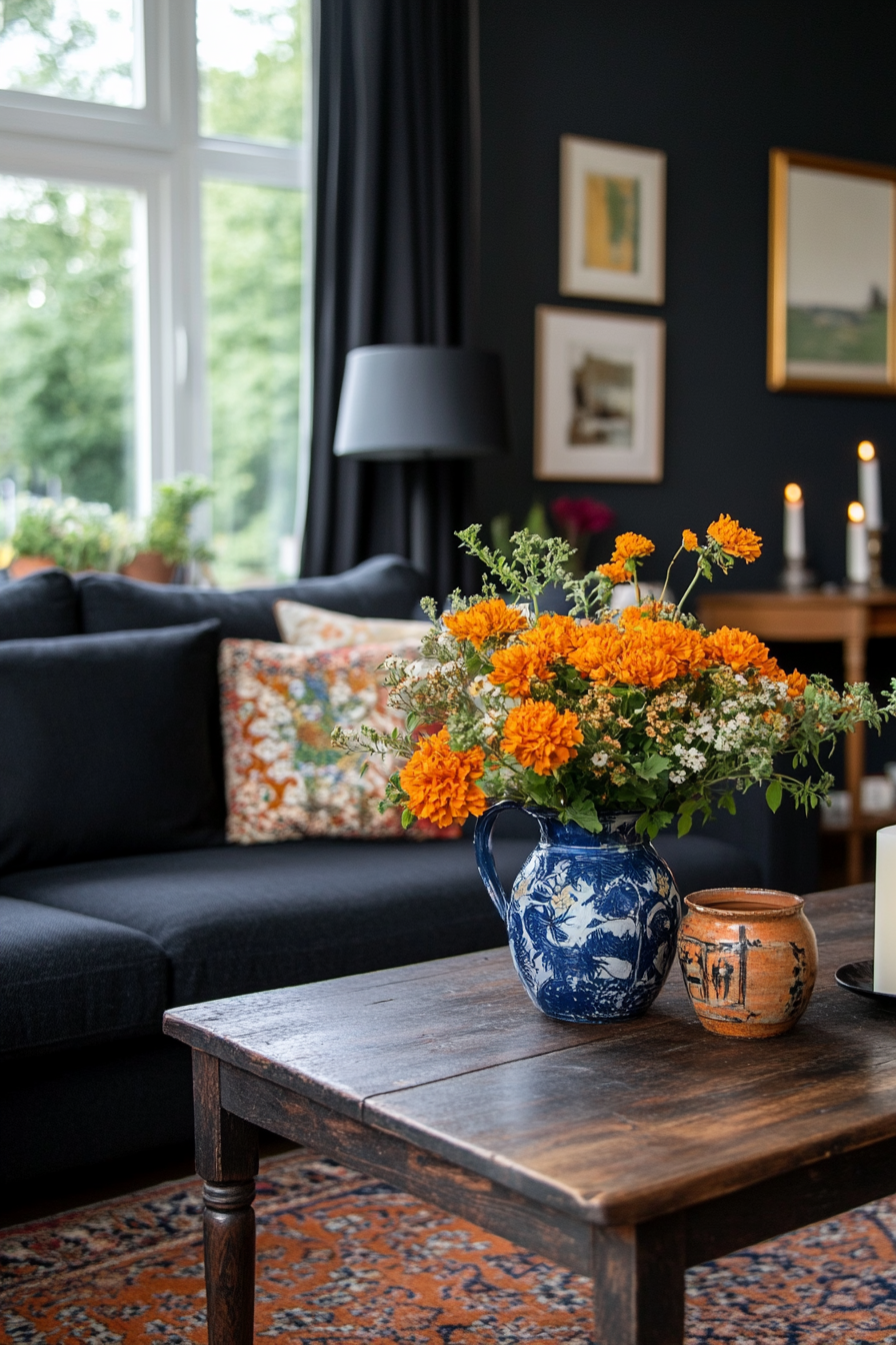 Artistic accents, including hand-painted vases and pottery