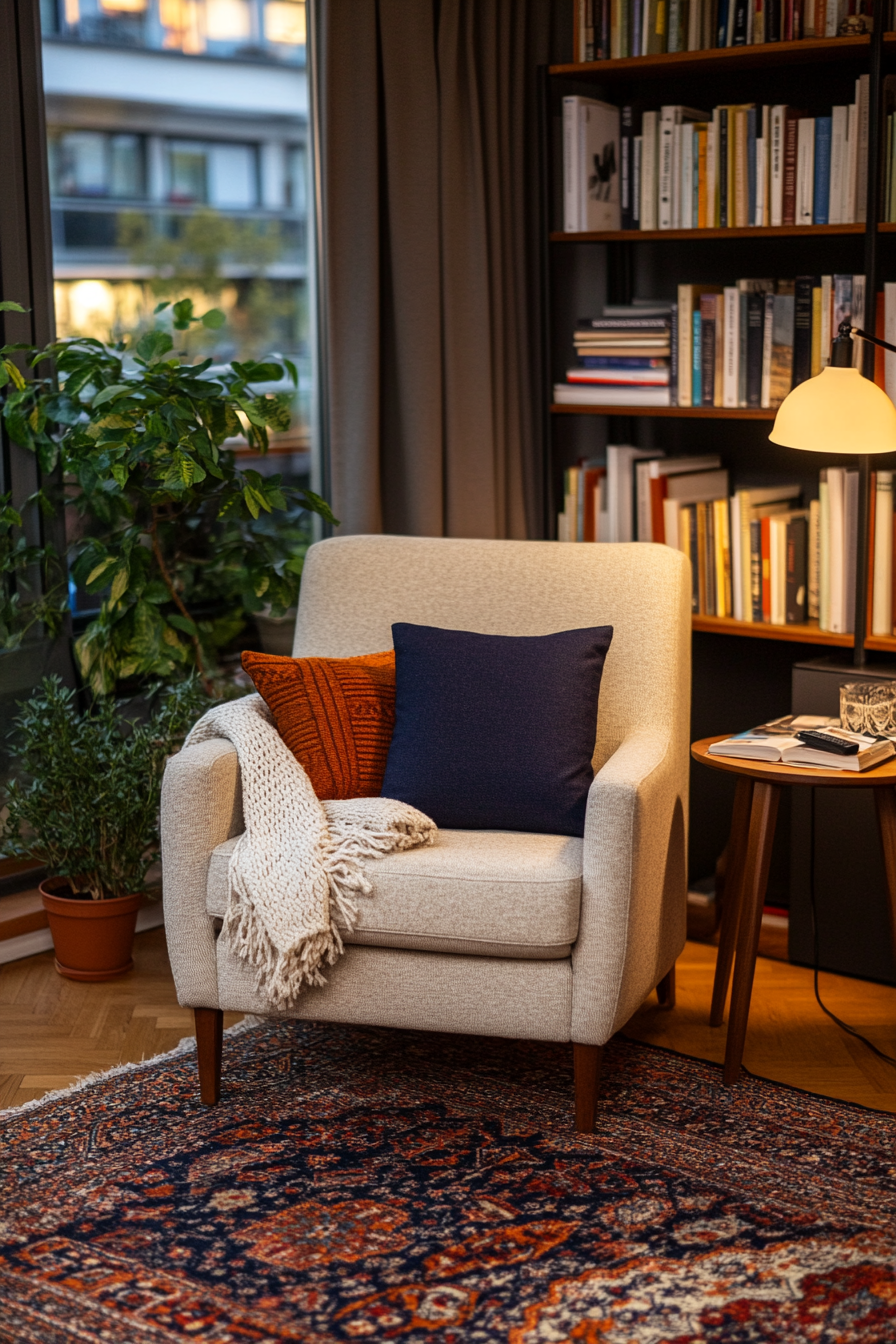 Cozy reading nook with a comfortable armchair