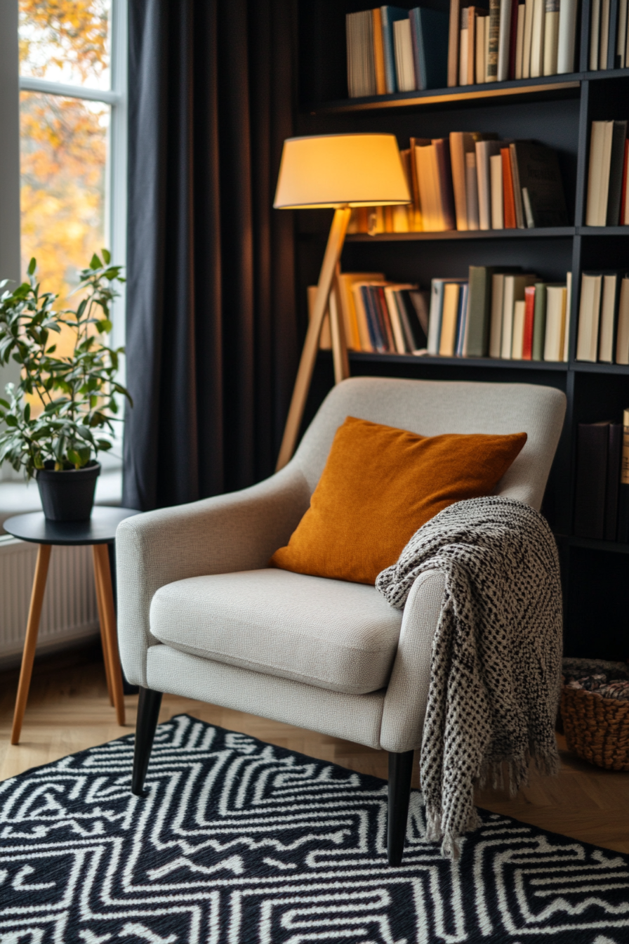 Cozy reading nook with a comfortable armchair