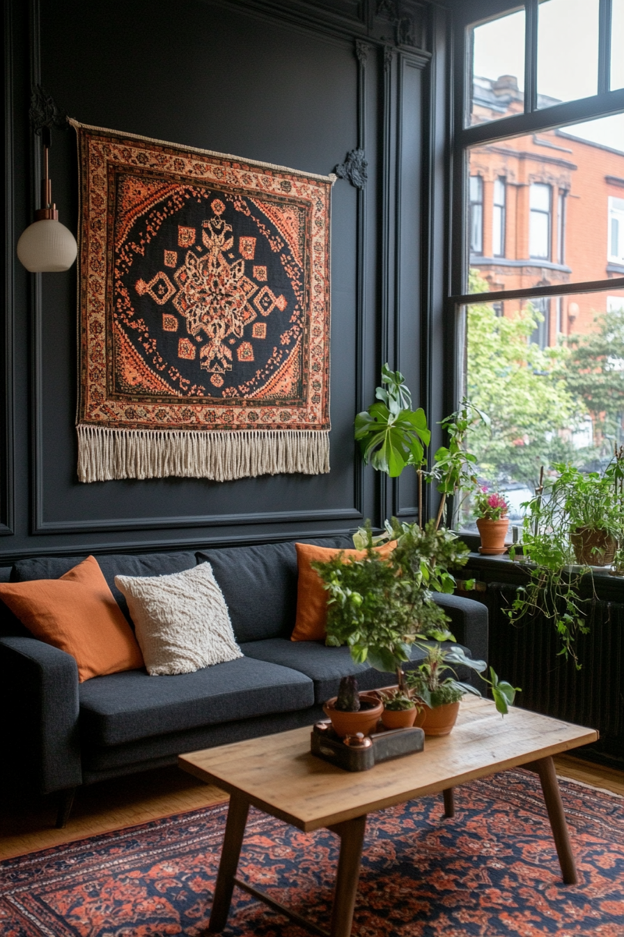 Bohemian wall hangings like macrame and woven textiles