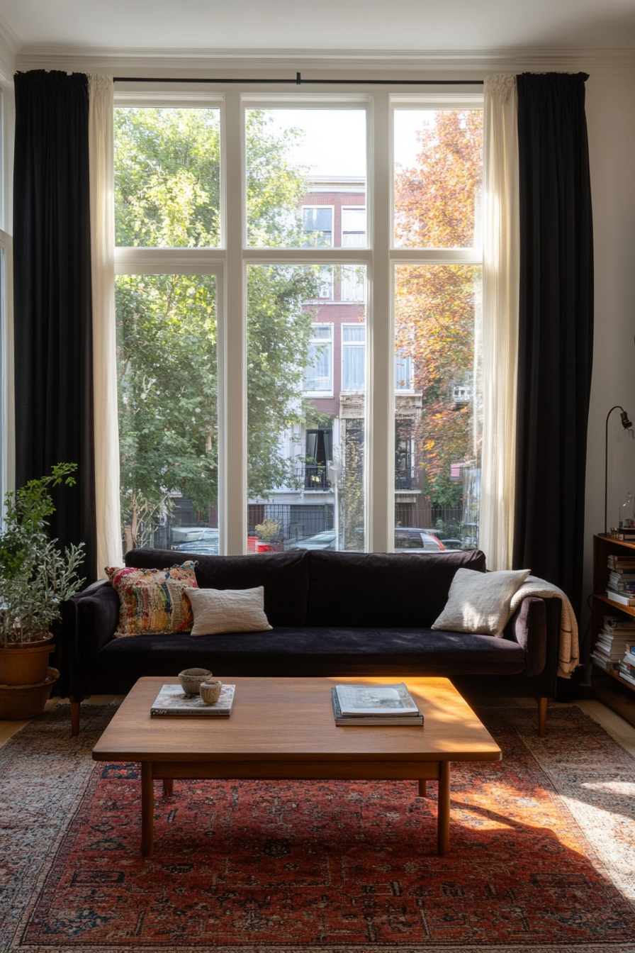 Rich, textured curtains in deep burgundy velvet