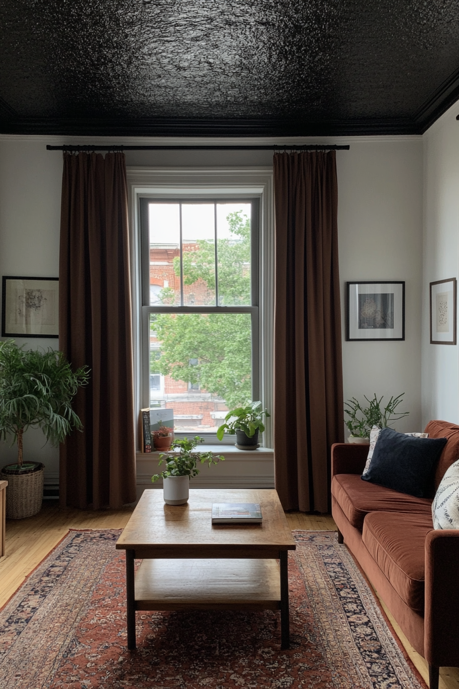 Rich, textured curtains in deep burgundy velvet
