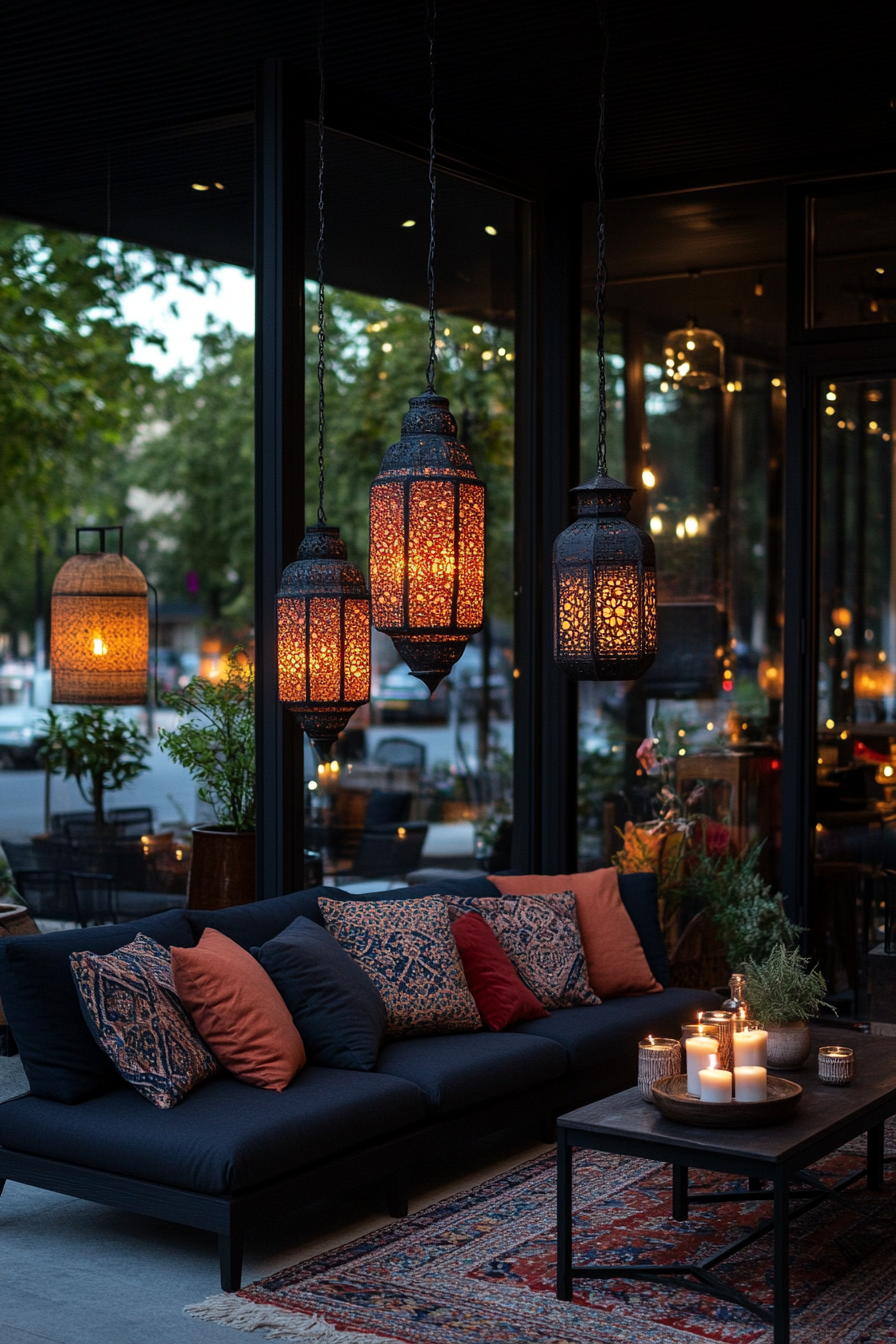 Intricate light fixtures, including a statement chandelier