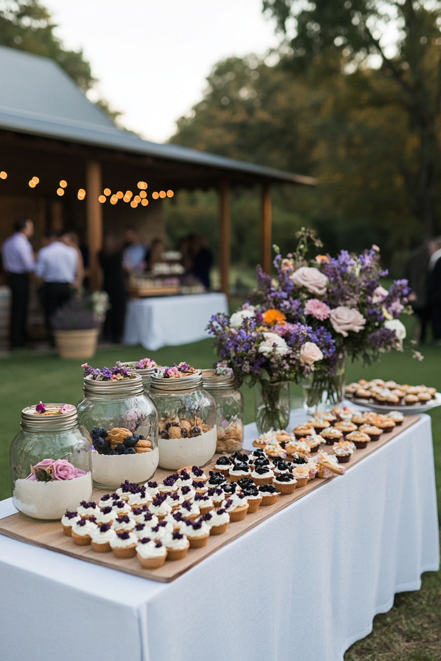 Wildflower garden baby shower with soft pink, purple, and white decorations