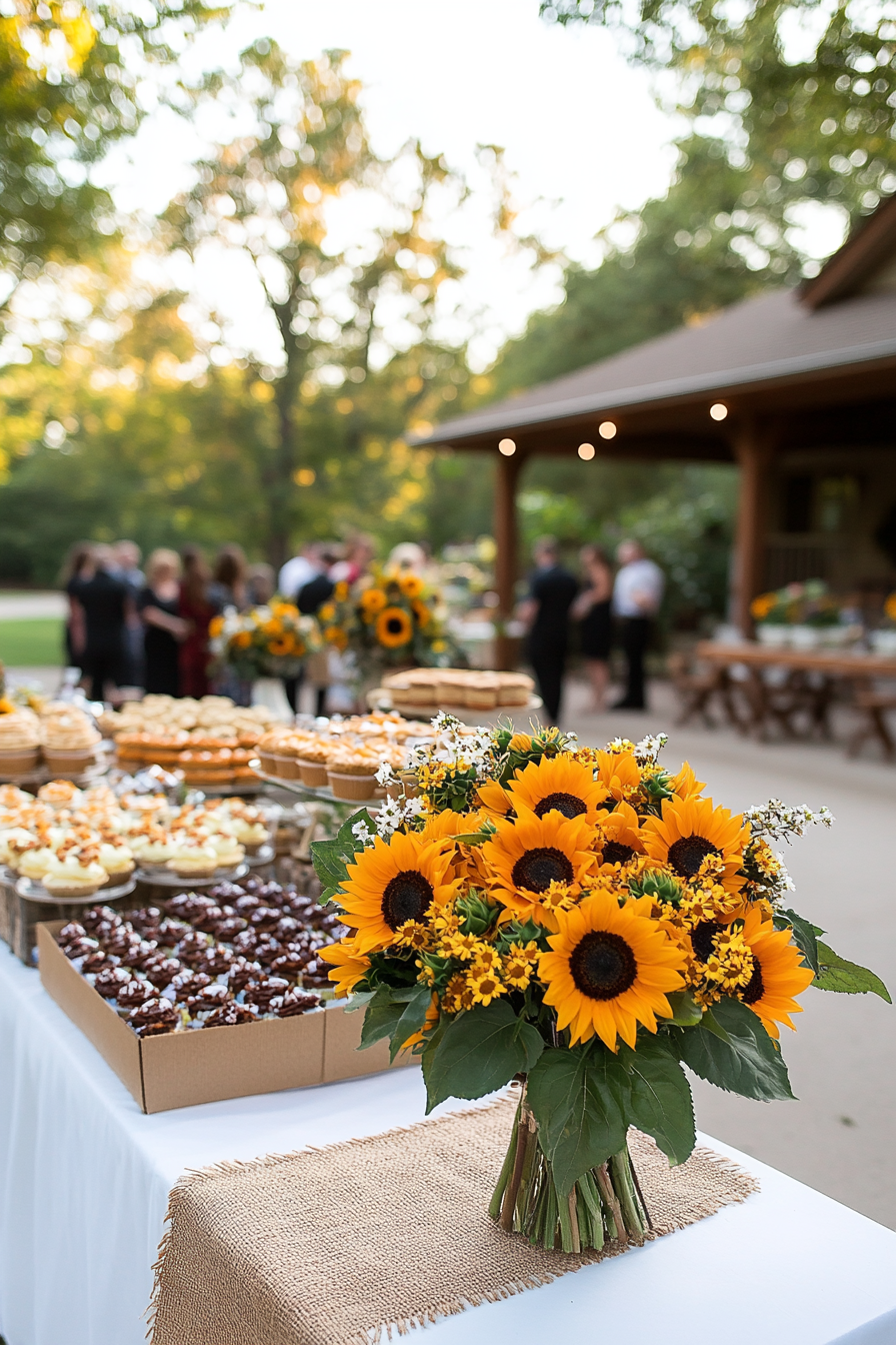 Sunflower-themed baby shower with yellow, brown, and green decorations