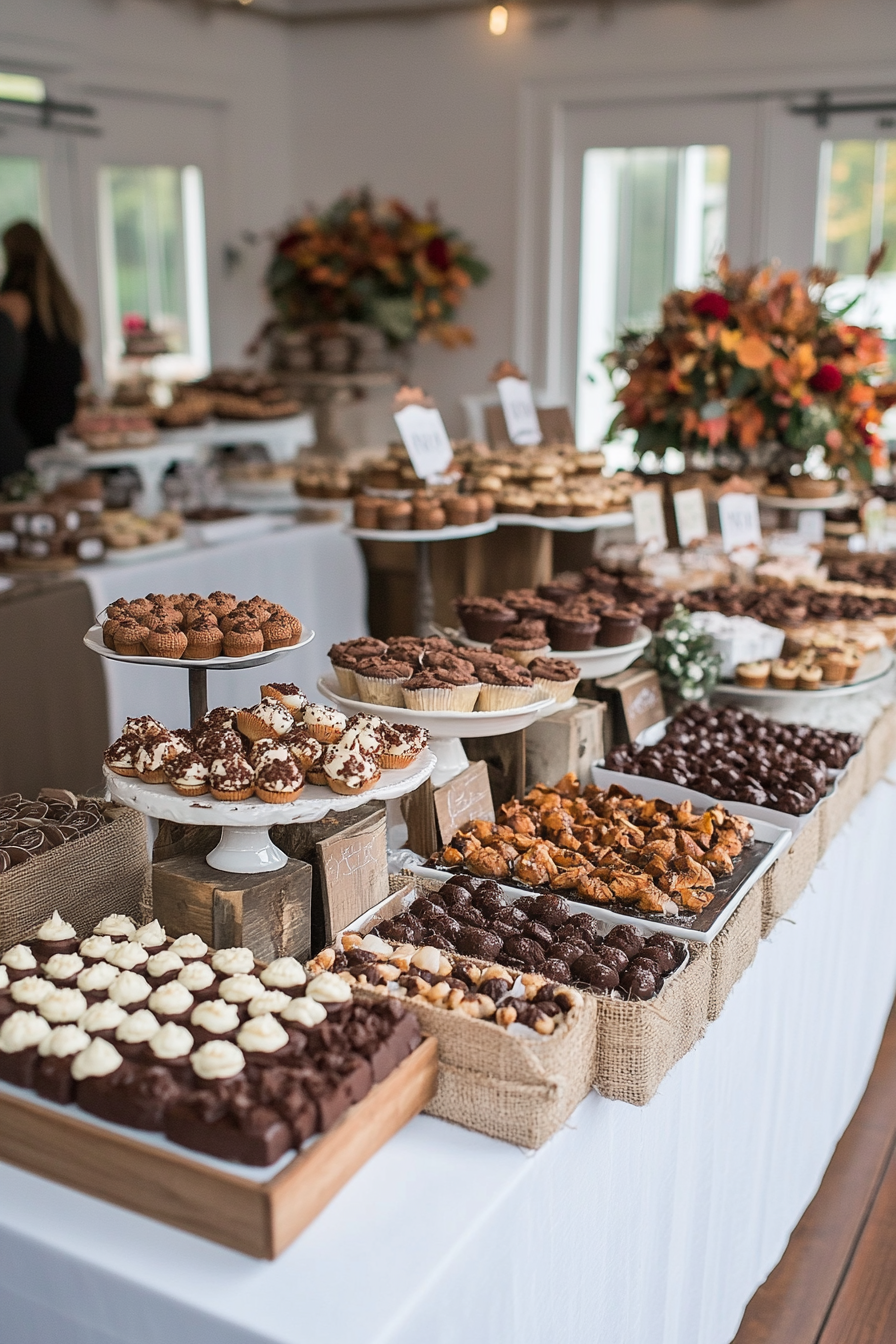 Autumn-themed baby shower for boys with leaf garlands and acorn centerpieces