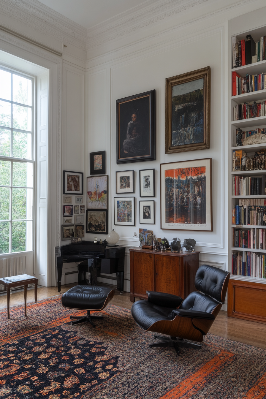 Thoughtfully arranged art and collectibles in a personalized space