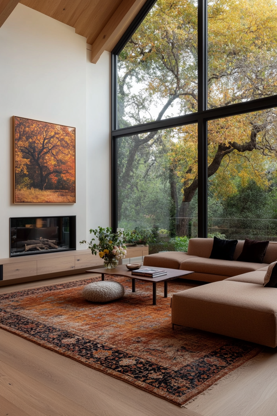 Living room with layered textures and rich materials