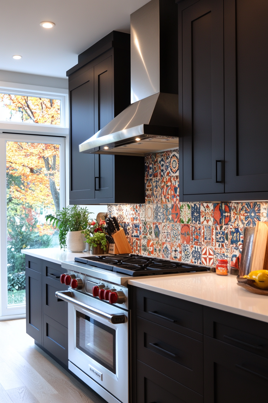 Mosaic tiles with dark cabinets