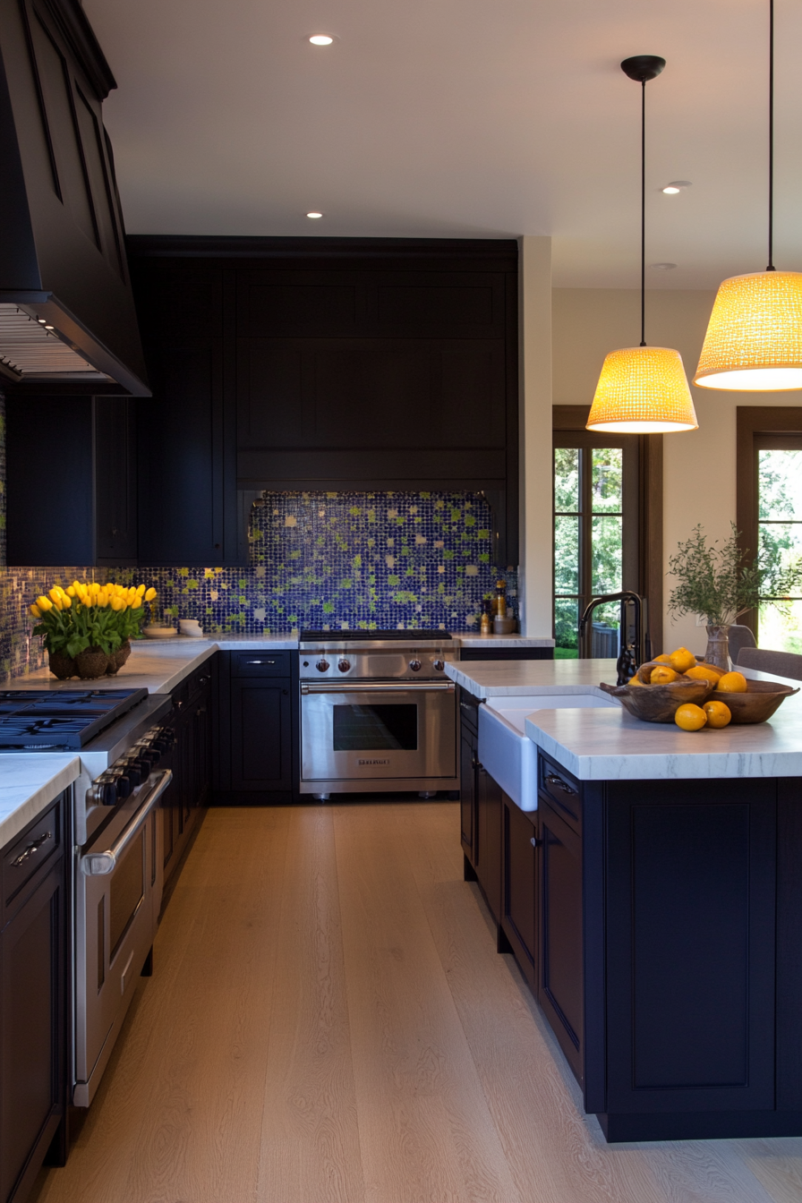 Mosaic tiles with dark cabinets