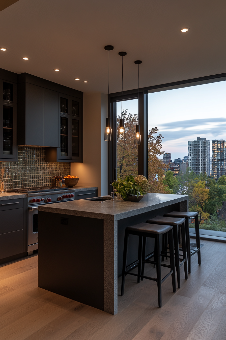 Glass tiles with gray cabinets