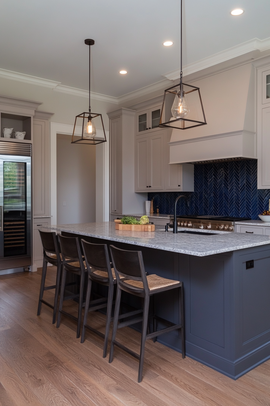 Glass tiles with gray cabinets