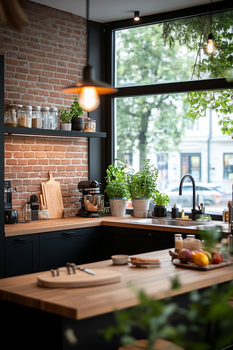 Brick backsplash for an industrial feel