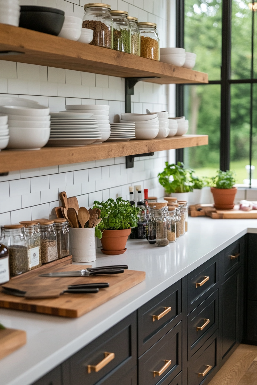 Open cabinets showcasing organized dishware