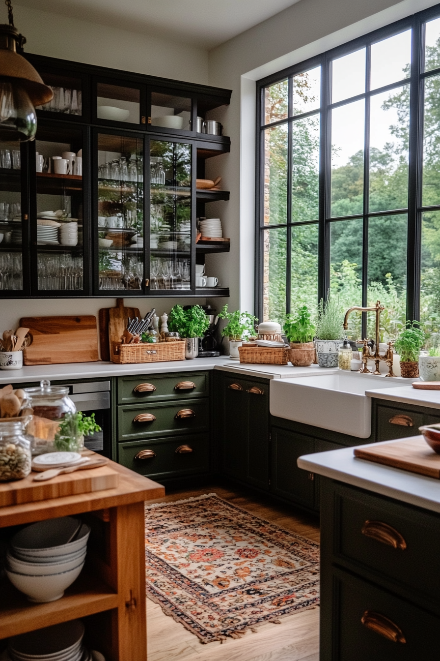 Glass-front cabinets showcasing dishware