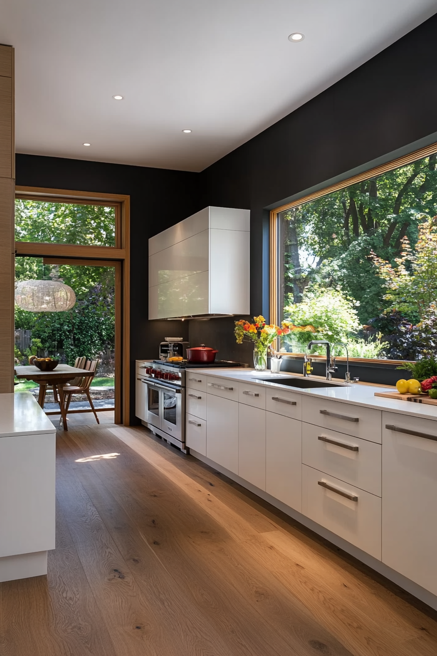 High-gloss white kitchen cabinets
