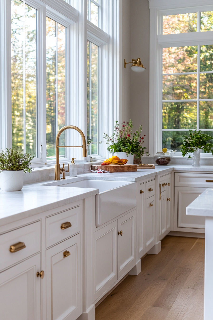 White shaker transitional kitchen cabinets
