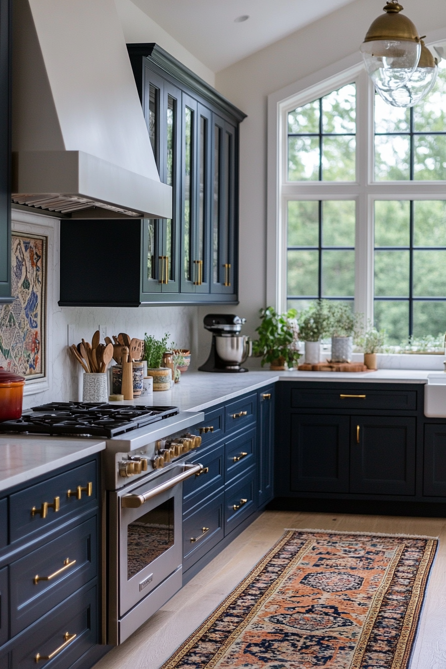 Vibrant blue kitchen cabinets