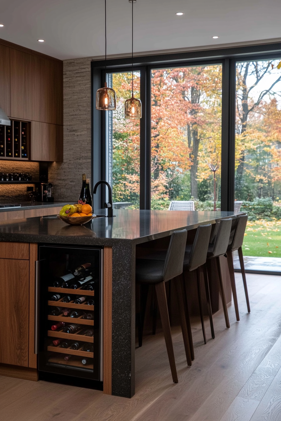 Kitchen island with built-in wine storage