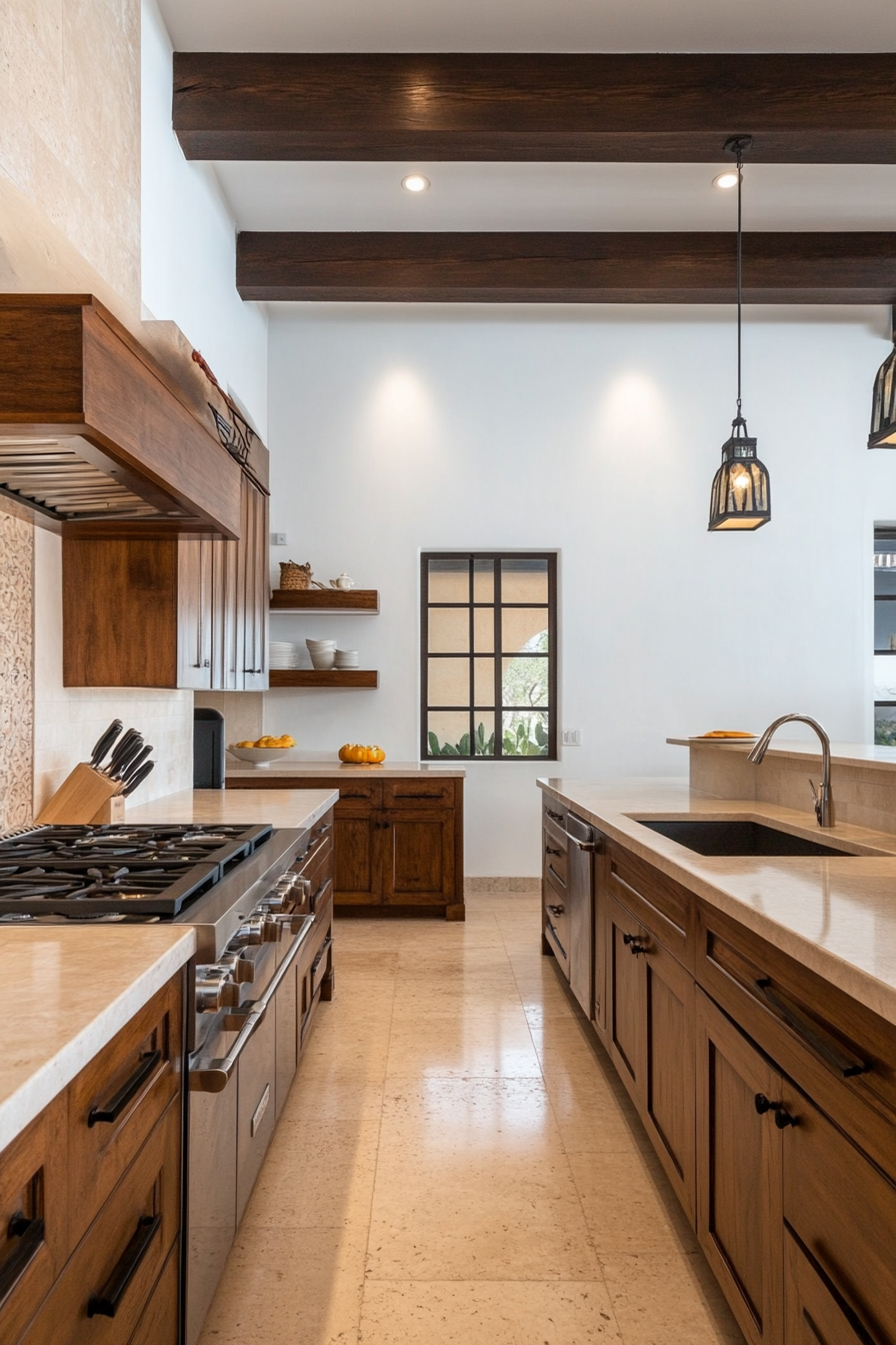Kitchen with wrought iron cabinet handles