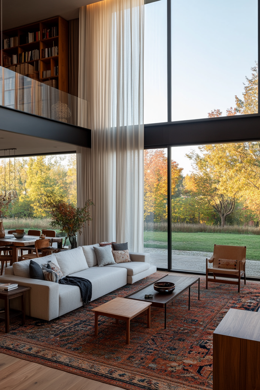 Living room with large windows letting in natural light