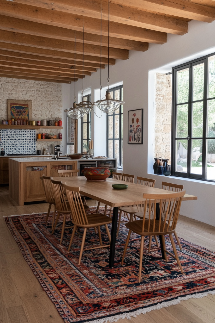 Modern table with rustic wooden chairs