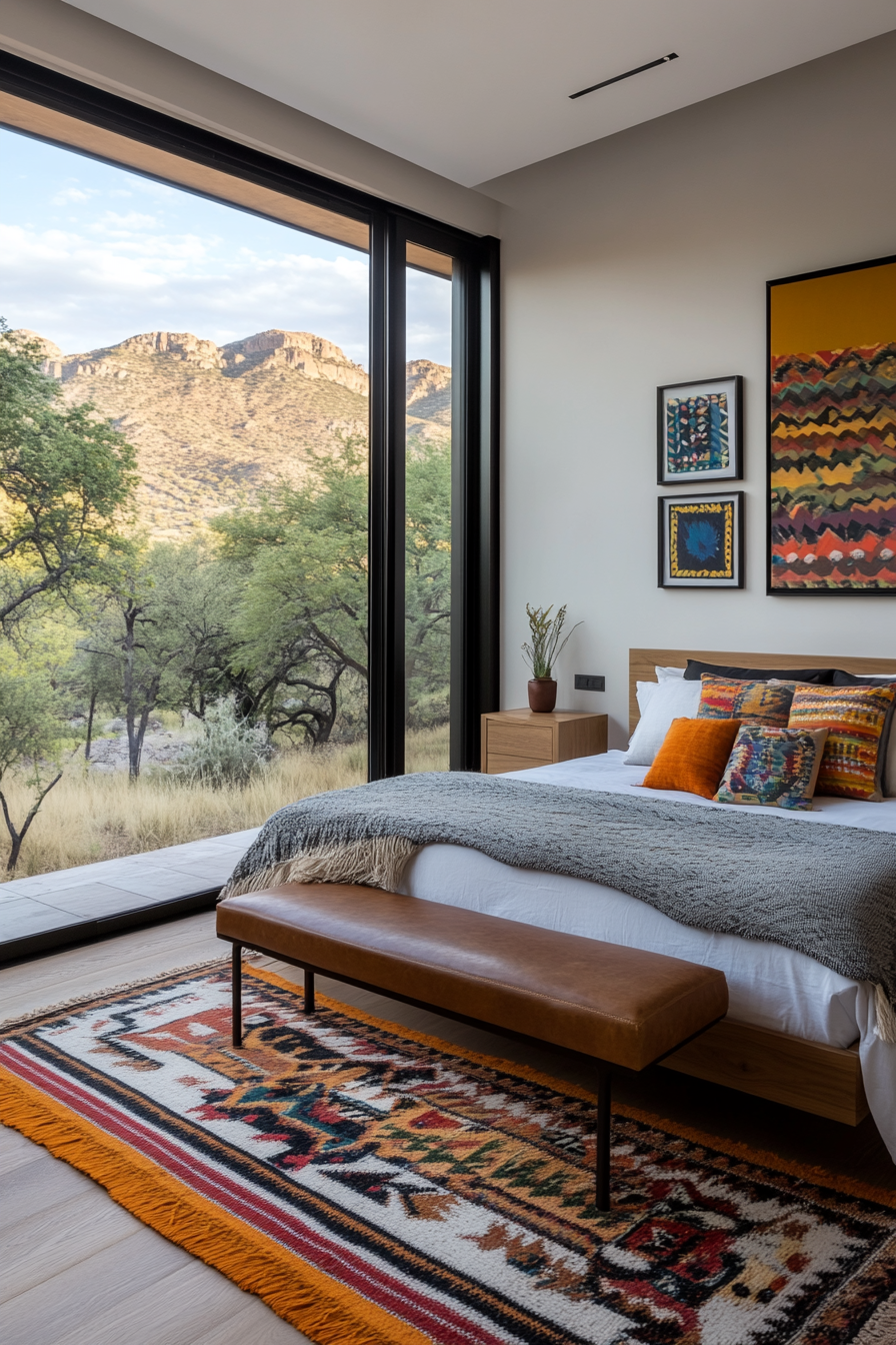 Modern bed frame with rustic nightstands