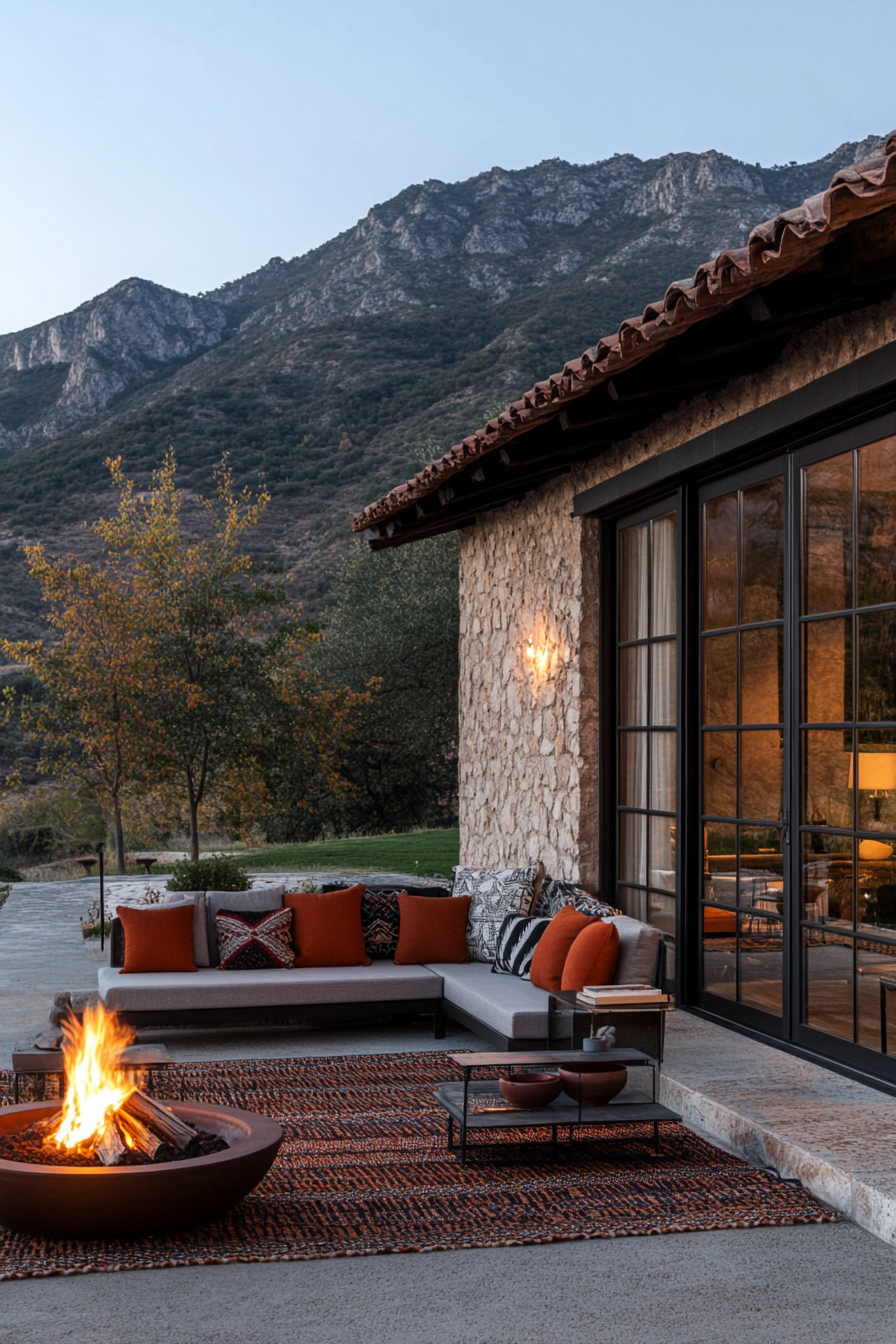 Cozy outdoor patio with vibrant cushions