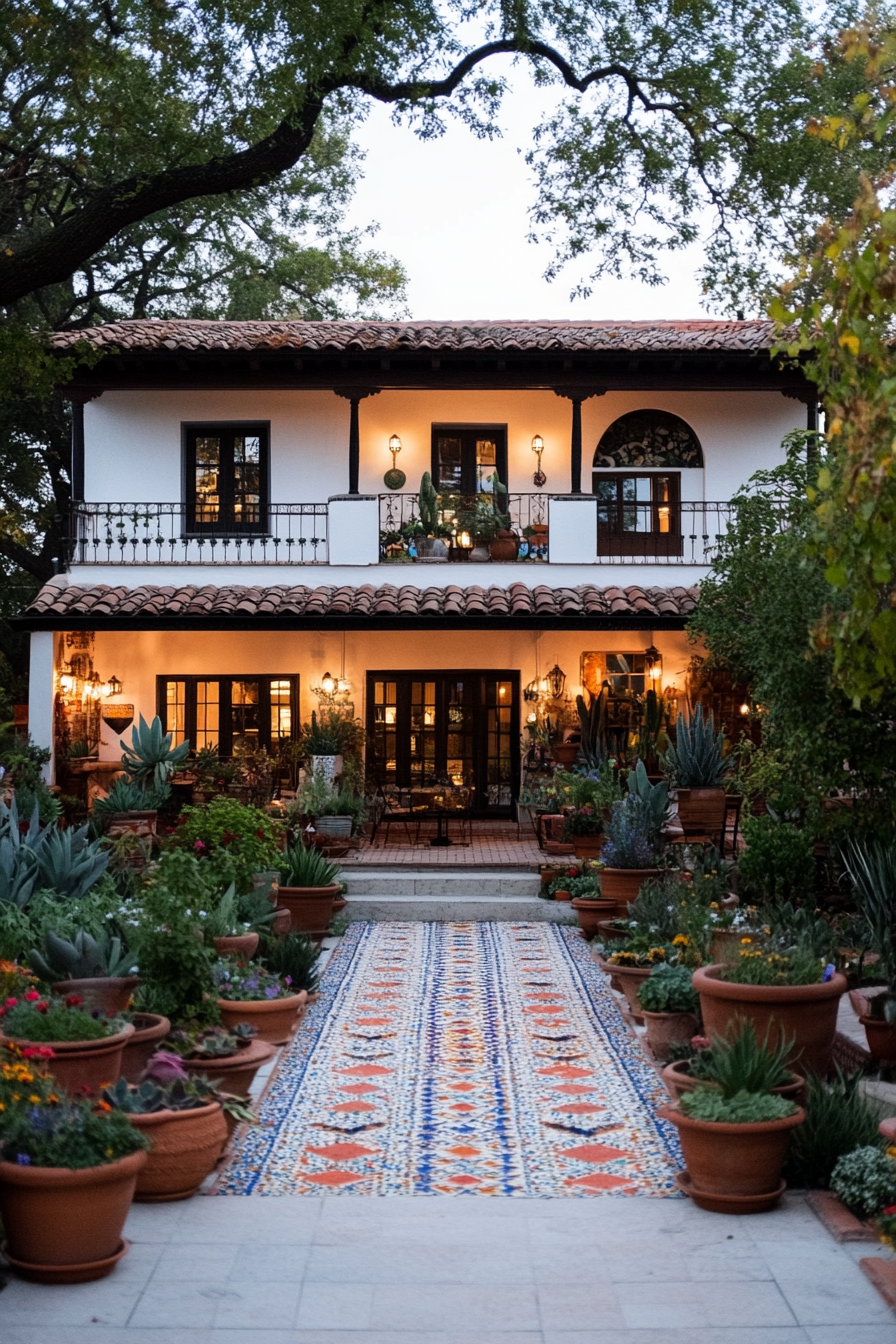 Garden with traditional pottery and succulents