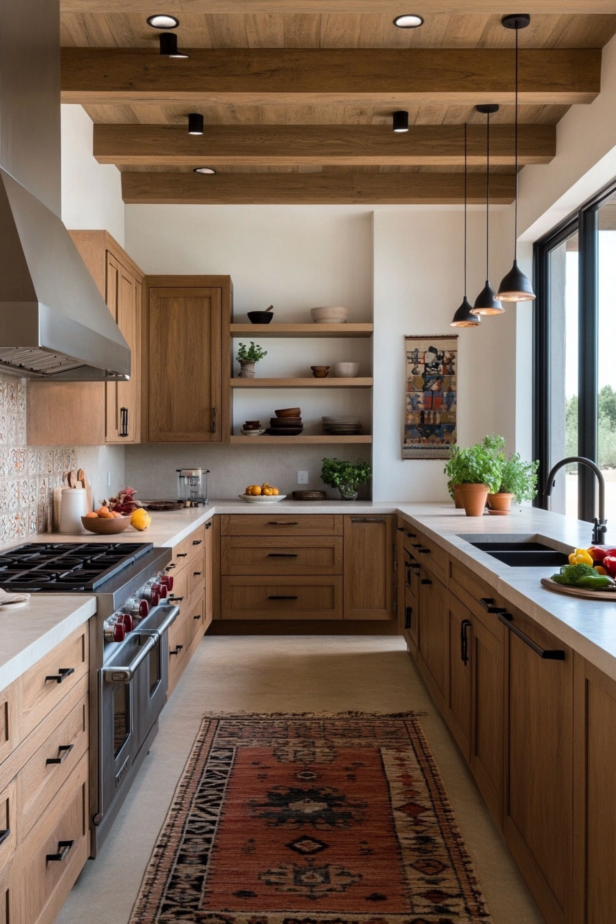 Kitchen with wooden cabinetry and stone countertops