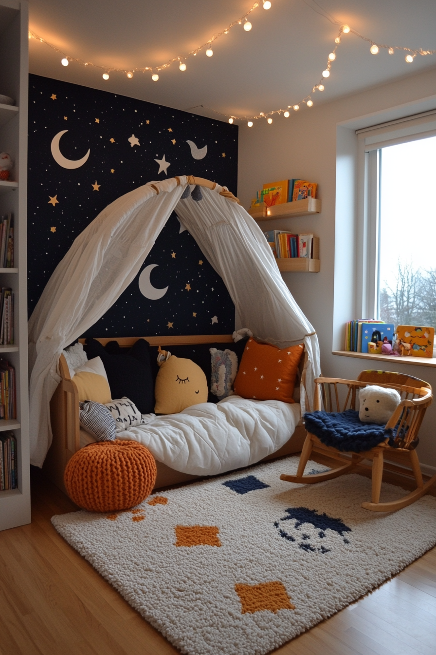 Whimsical nursery with pastel colors and fairy-tale-inspired furniture