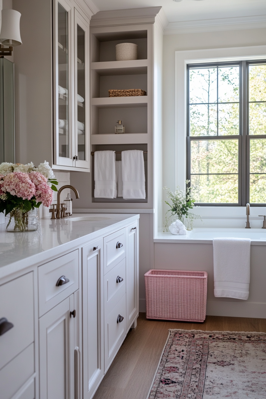 Pink storage solutions for style and functionality.