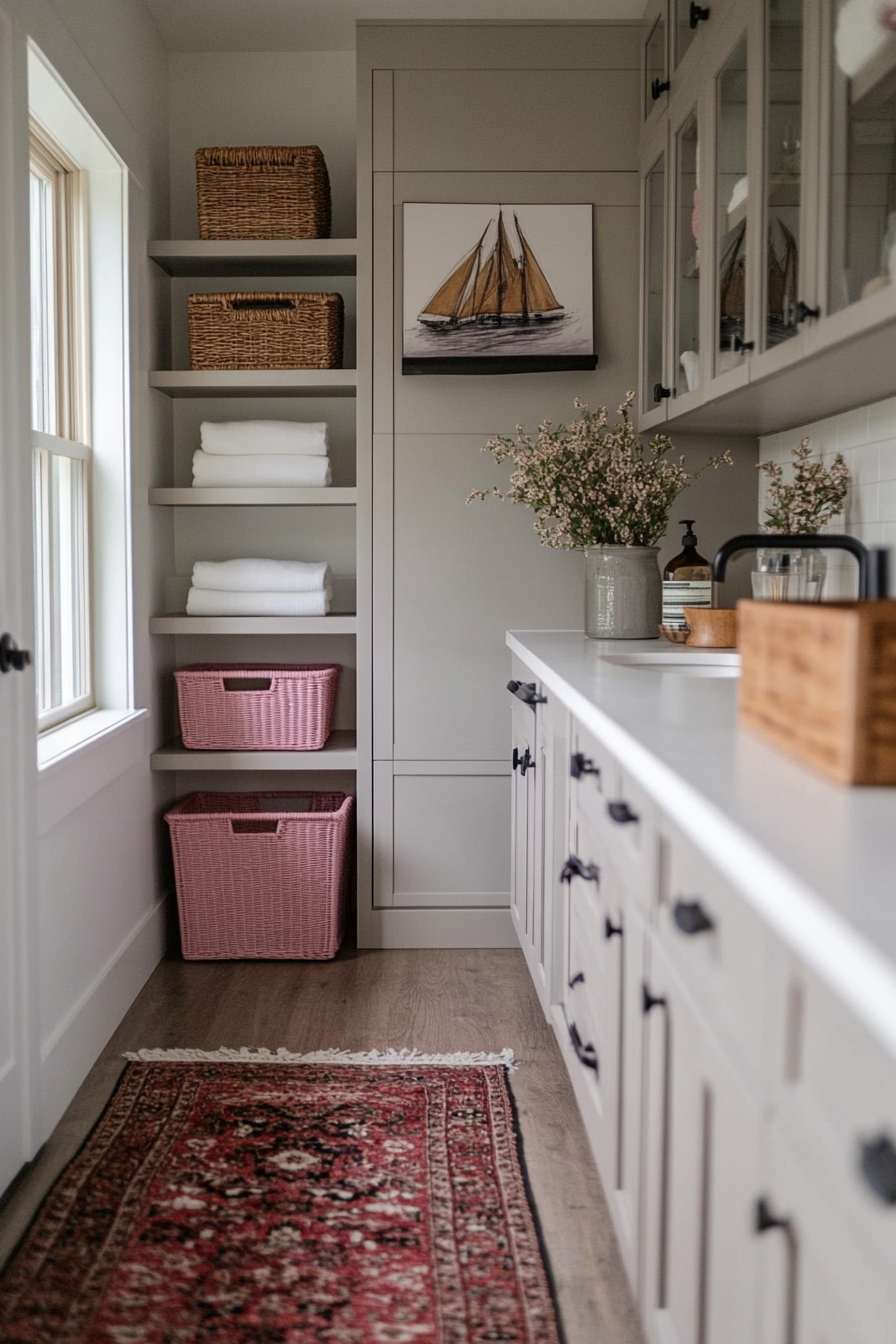 Coordinating pink storage solutions with other pink elements.