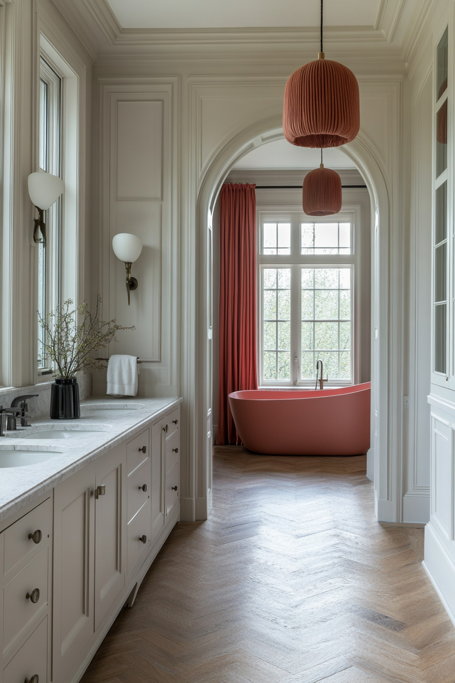 Pink lighting fixtures for a unique touch.