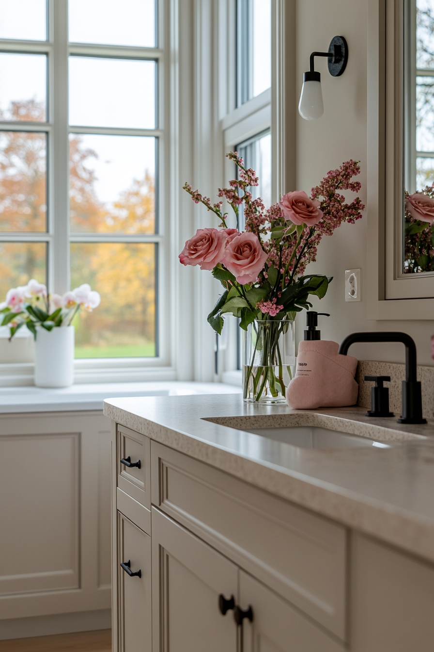 Coordinating pink plants and flowers with other pink elements.