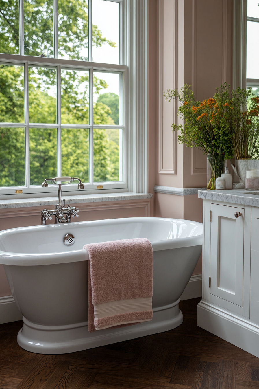 Mixing different shades of pink in the bathroom.