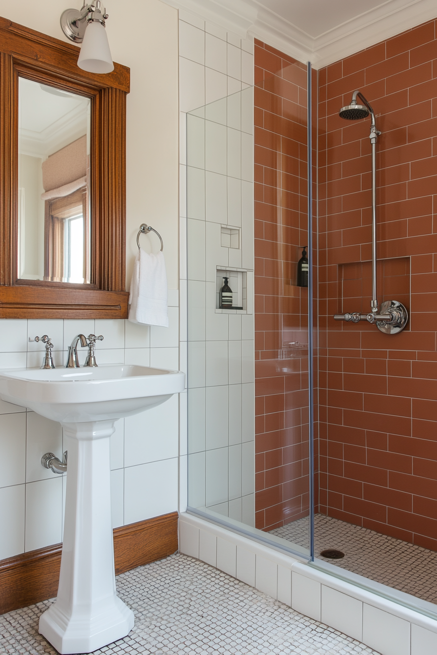 Incorporating pink tiles for a stylish bathroom.