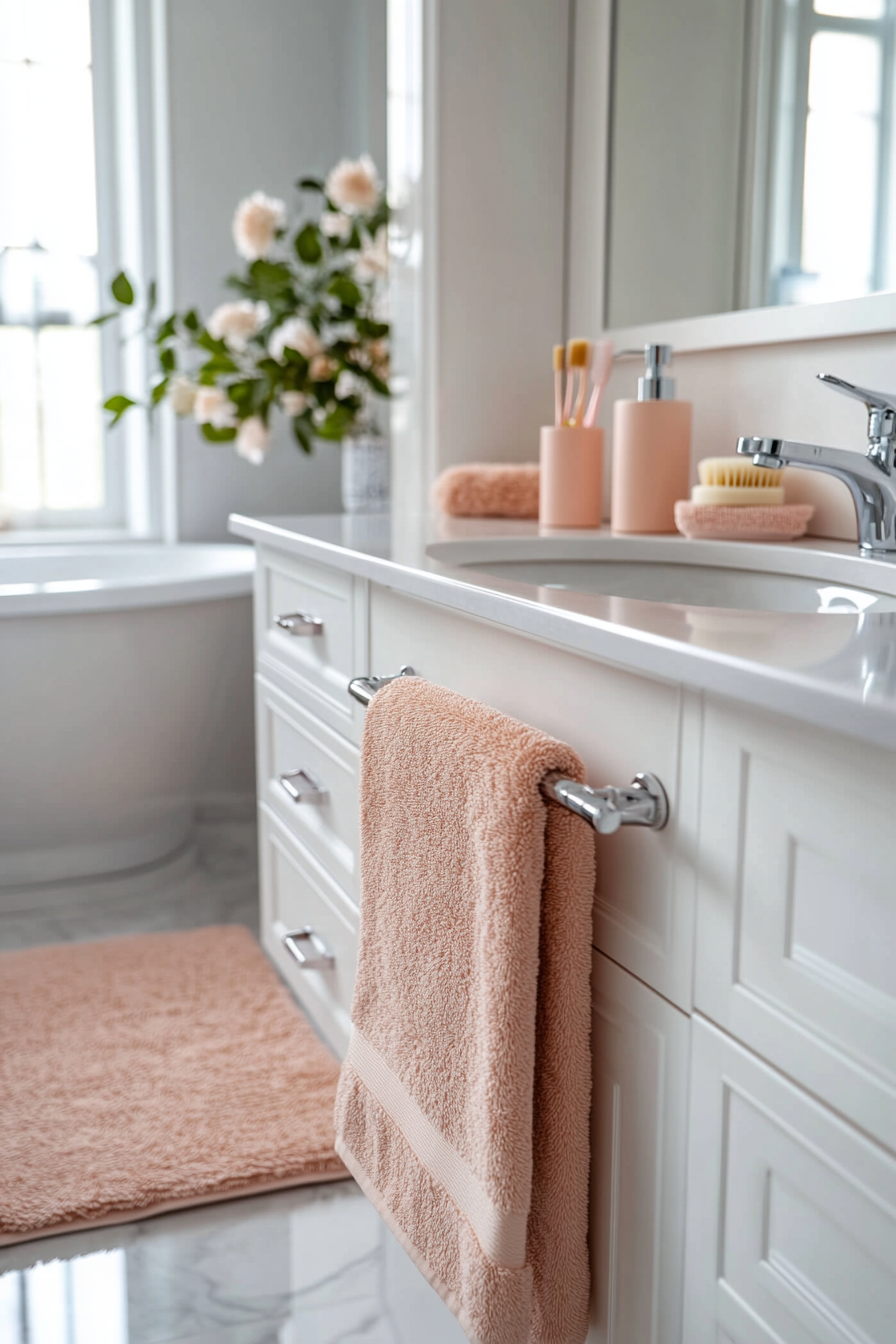 Adding pink accessories for a cohesive color scheme.