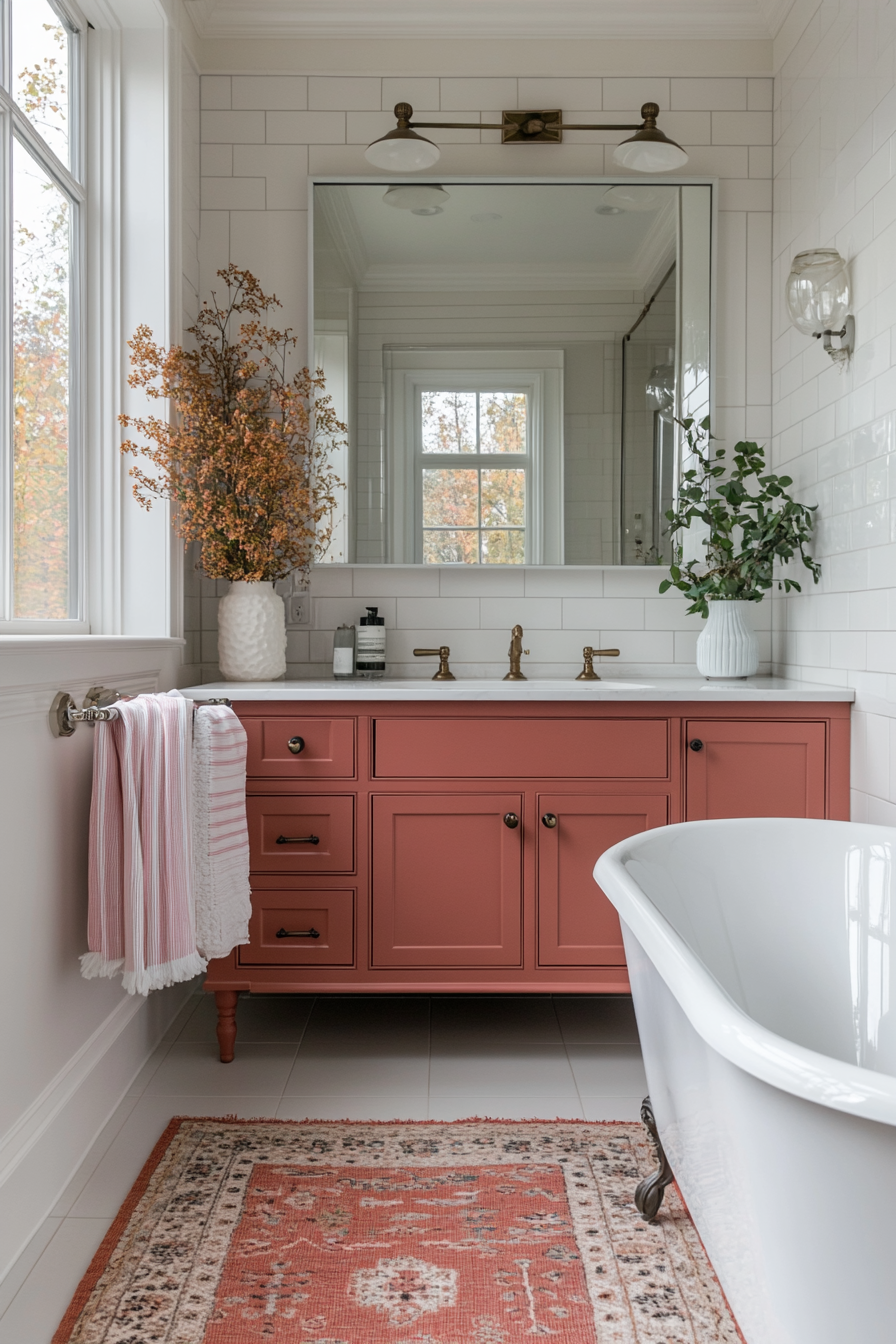 Combining pink and white for a fresh, elegant bathroom.