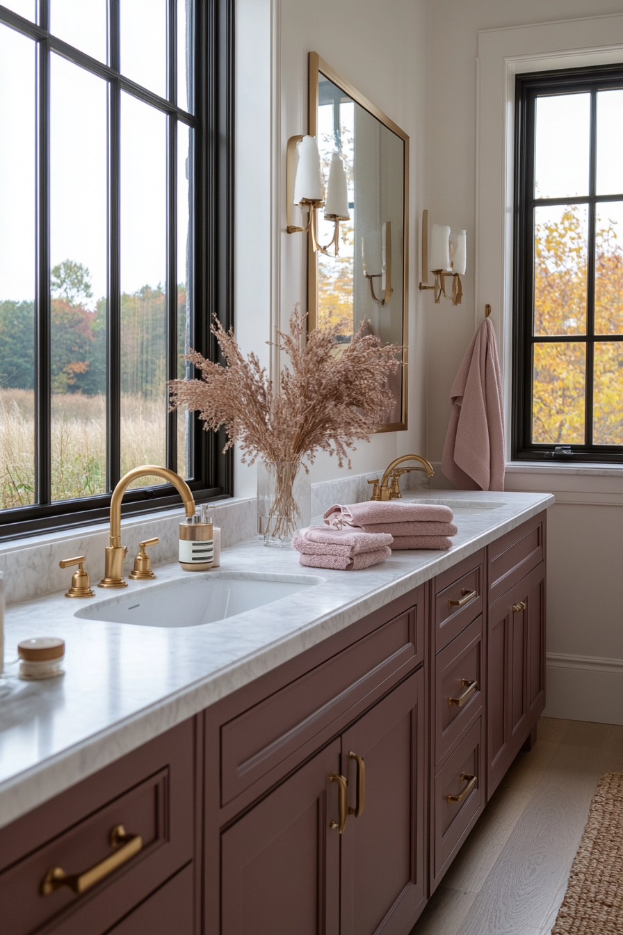 A pink vanity as the centerpiece of your bathroom.