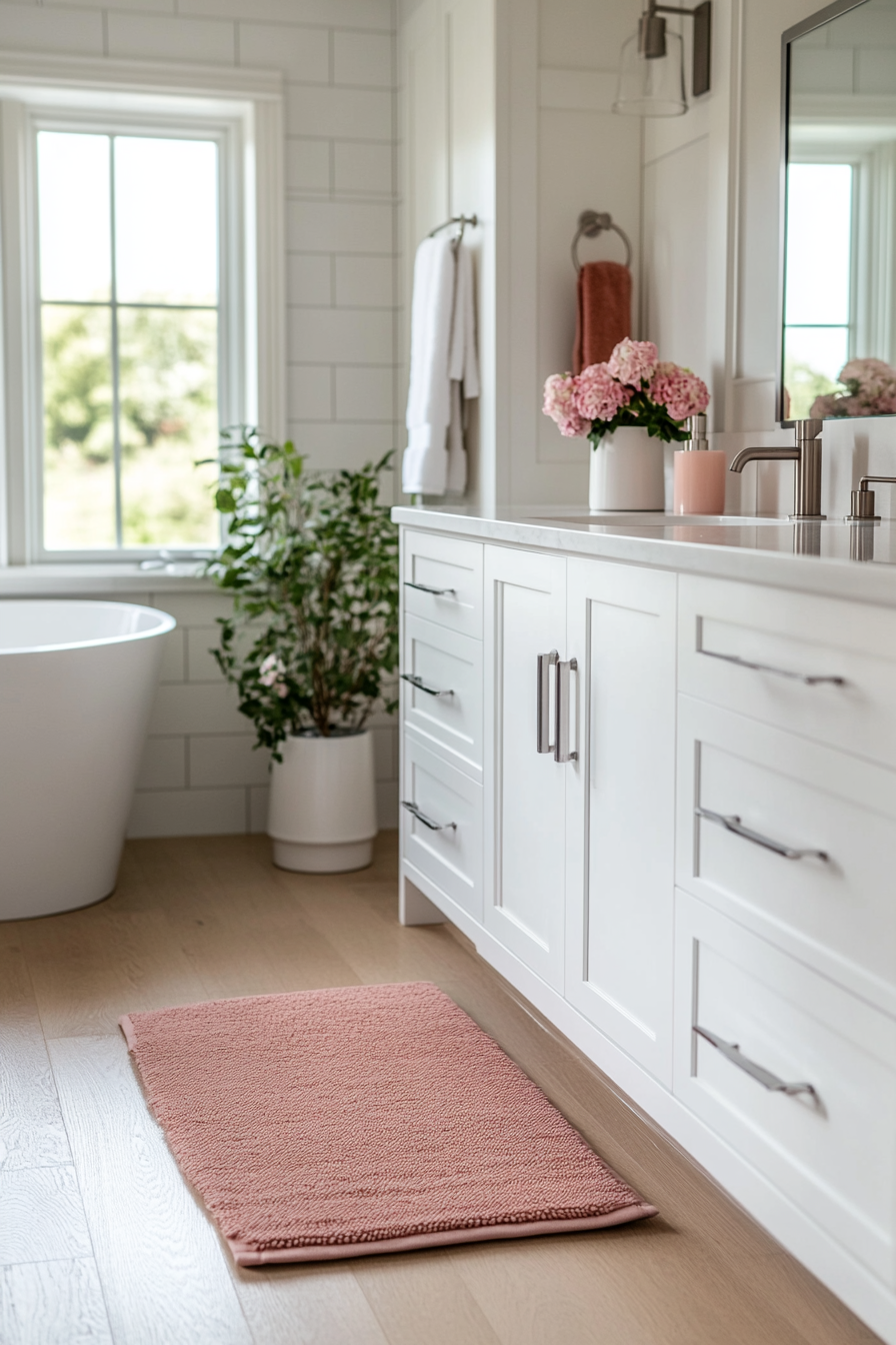 Pink towels and linens for a cohesive color scheme.