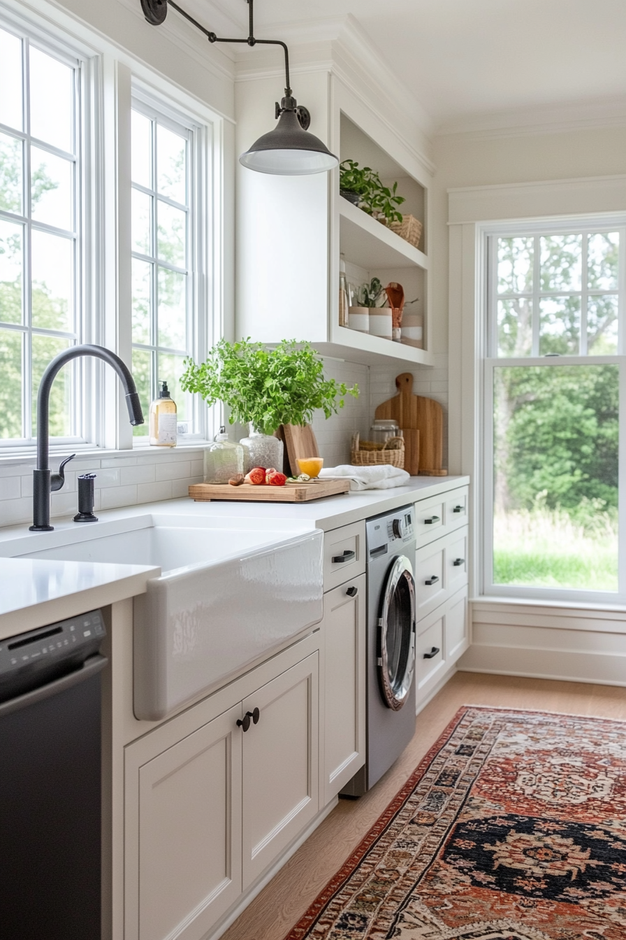 Functional sink area designs for small laundry rooms